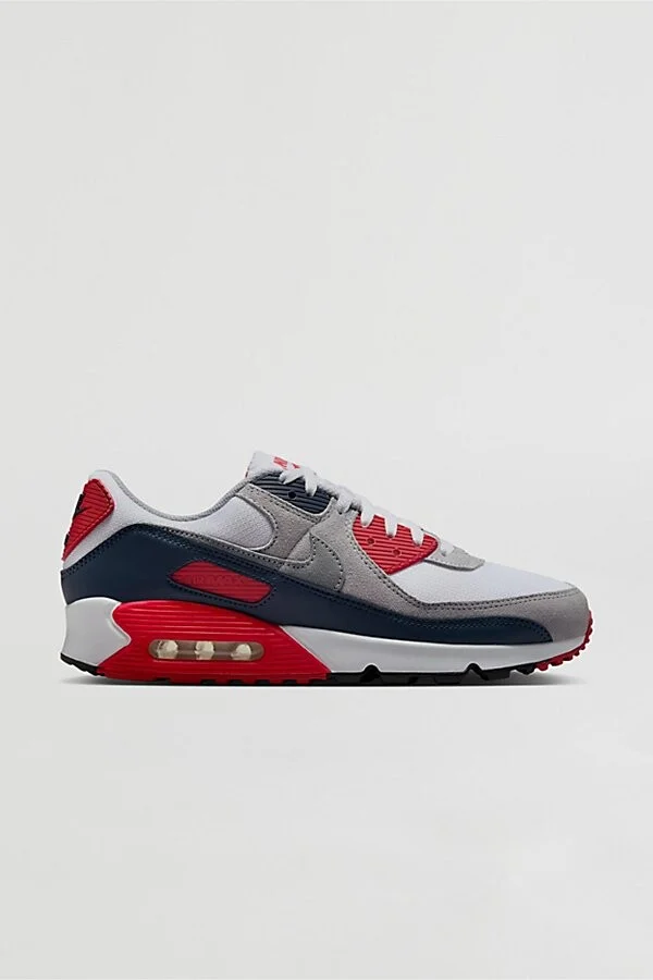 Nike Men's Air Max 90 Sneaker in White/Cool Grey/University Red