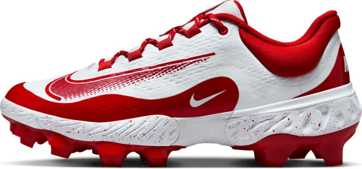 Nike Men's Alpha Huarache Elite 4 Low MCS Baseball Cleats in White | FD6255-105