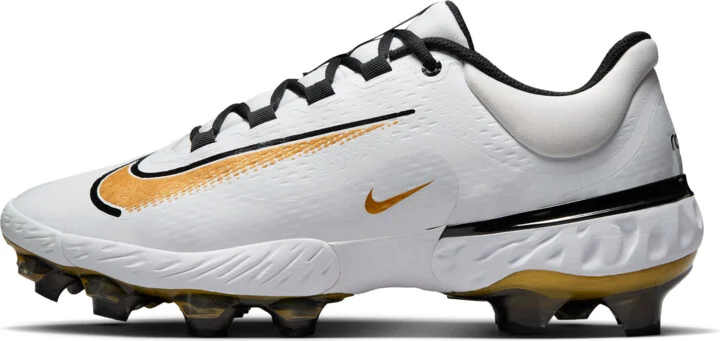 Nike Men's Alpha Huarache Elite 4 Low MCS Baseball Cleats in White | FD6255-119