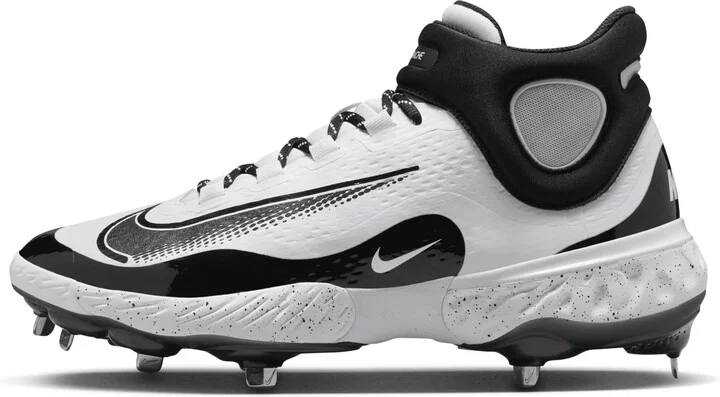 Nike Men's Alpha Huarache Elite 4 Mid Baseball Cleats in White | FD2744-107