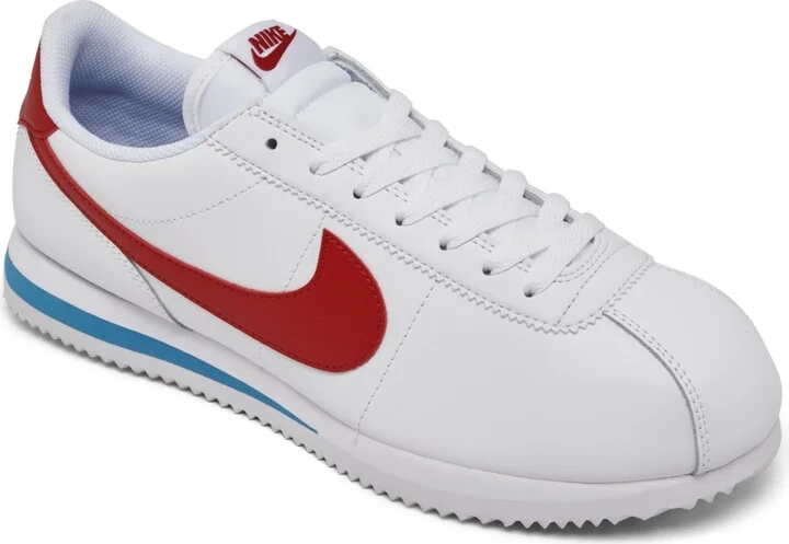 Nike Men's Classic Cortez Leather Casual Sneakers from Finish Line - White/Red/Blue