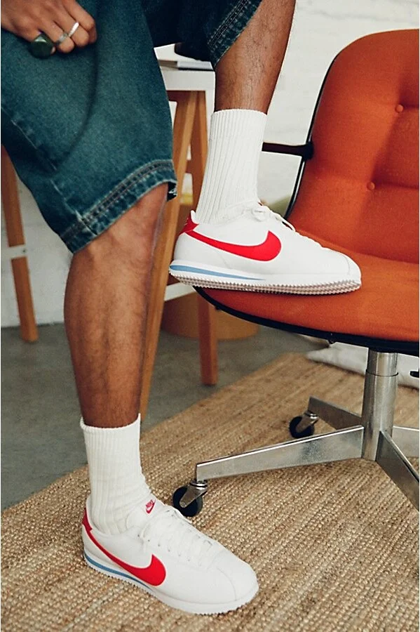 Nike Men's Cortez Leather Sneaker in White/Varsity Blue/Varsity Red