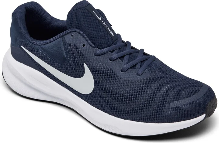 Nike Men's Revolution 7 Running Sneakers from Finish Line - Navy, Pure Platinum