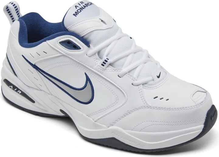 Nike Men's Wide-Width Air Monarch Iv Training Sneakers from Finish Line - White, Metallic Silver, Navy - Image 2