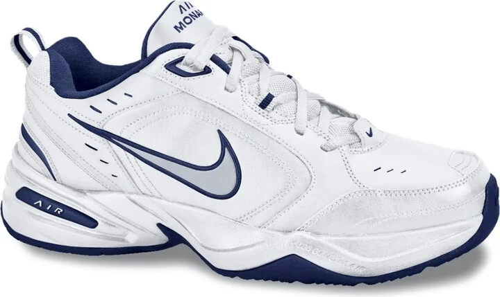 Nike Men's Wide-Width Air Monarch Iv Training Sneakers from Finish Line - White, Metallic Silver, Navy
