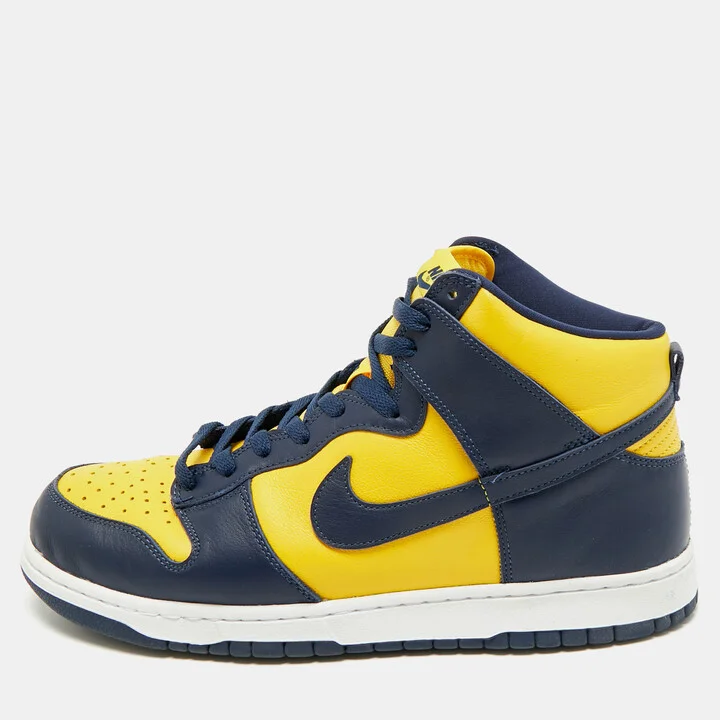 Nike Navy Blue/Yellow Leather Dunk High Michigan Sneakers Size 46