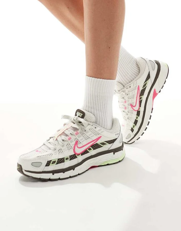 Nike P-6000 sneakers in off white, pink and green
