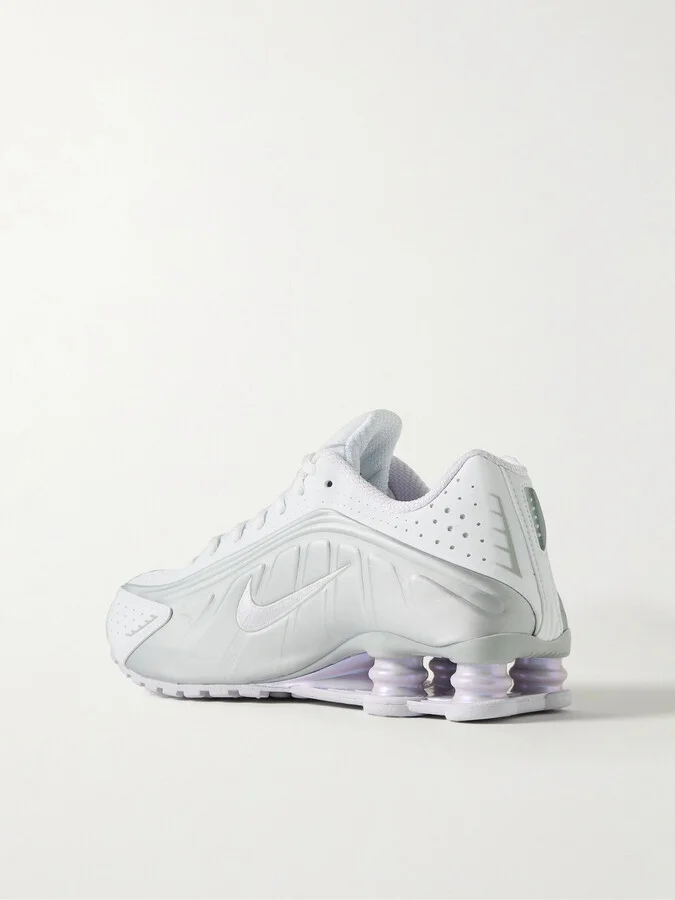 Nike - Shox R4 Metallic Leather And Mesh Sneakers - White - Image 3