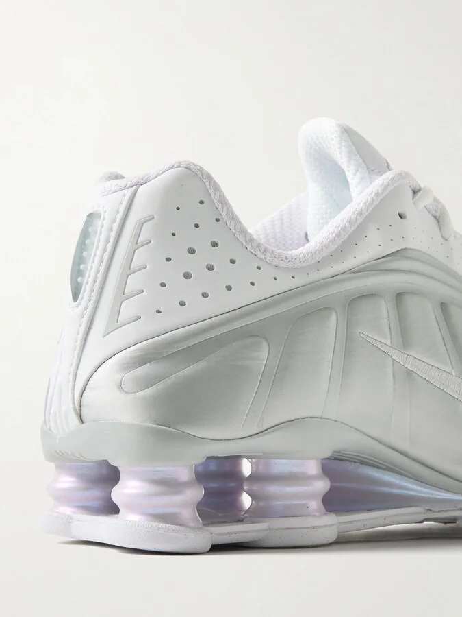 Nike - Shox R4 Metallic Leather And Mesh Sneakers - White - Image 4