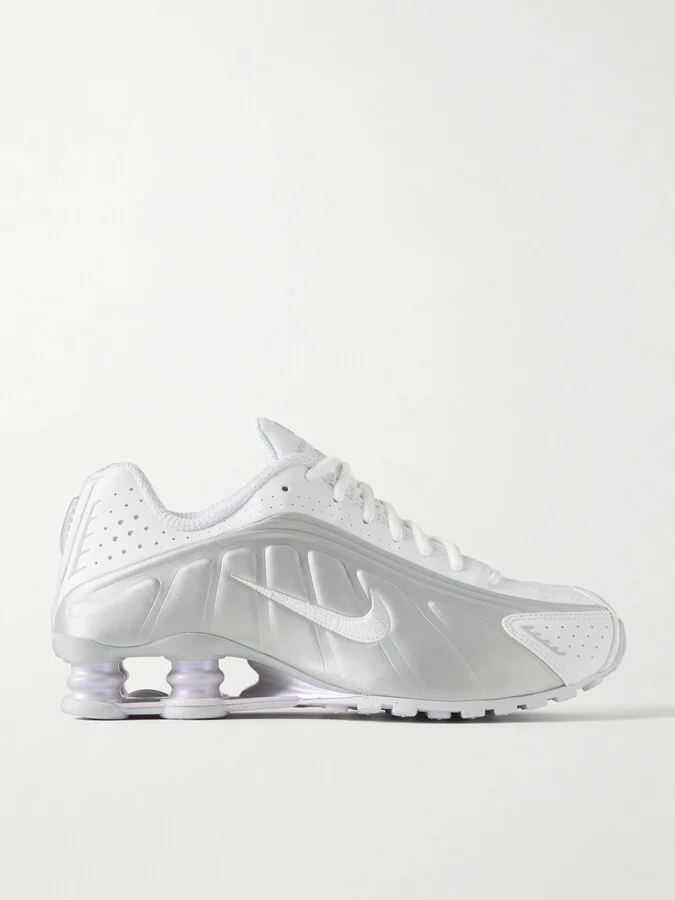 Nike - Shox R4 Metallic Leather And Mesh Sneakers - White