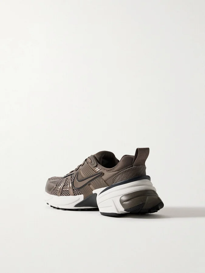 Nike - V2k Metallic Leather, Rubber And Mesh Sneakers - Brown - Image 3
