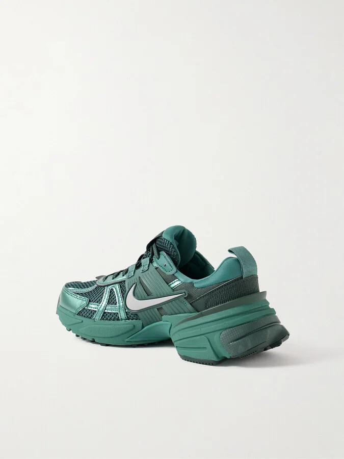 Nike - V2k Metallic Leather, Rubber And Mesh Sneakers - Green - Image 3