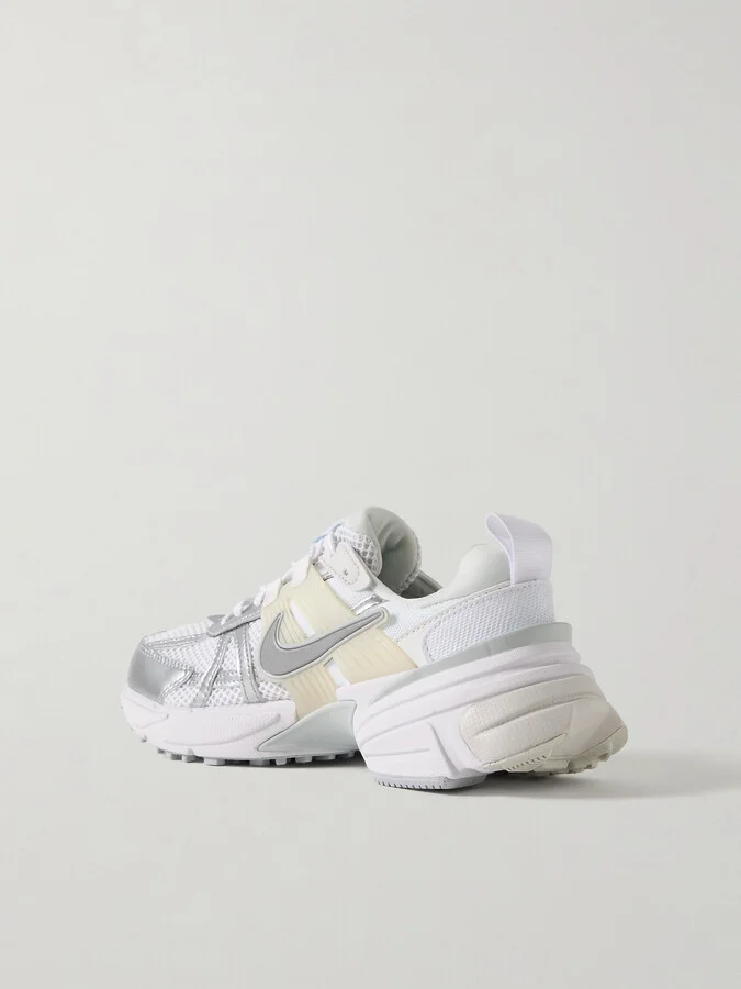 Nike - V2k Run Rubber And Metallic Leather-trimmed Mesh Sneakers - White - Image 3