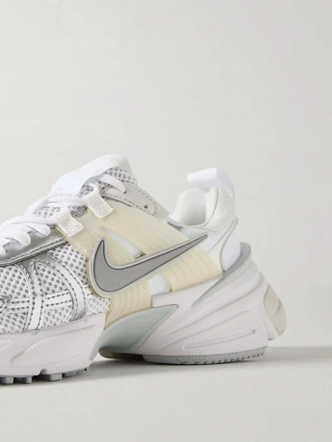 Nike - V2k Run Rubber And Metallic Leather-trimmed Mesh Sneakers - White - Image 4
