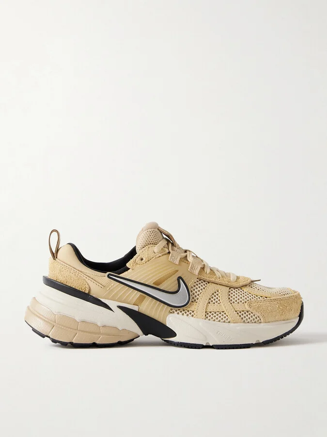 Nike - V2k Run Rubber, Suede And Metallic Leather-trimmed Mesh Sneakers - Neutrals