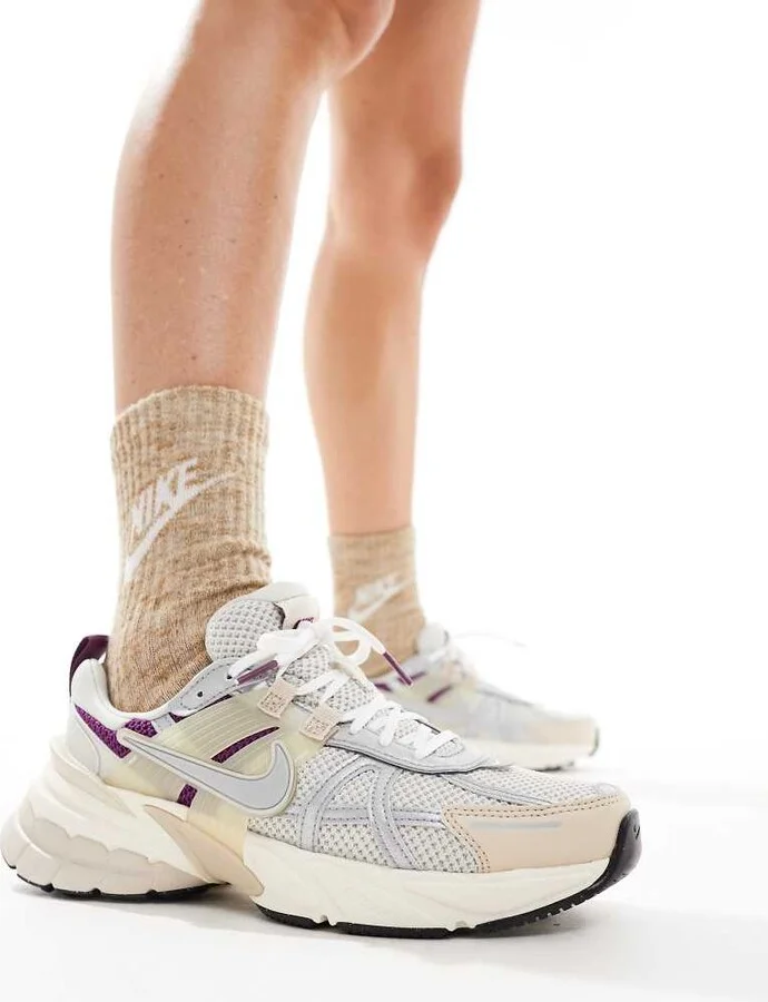 Nike V2K Run sneakers in beige and silver
