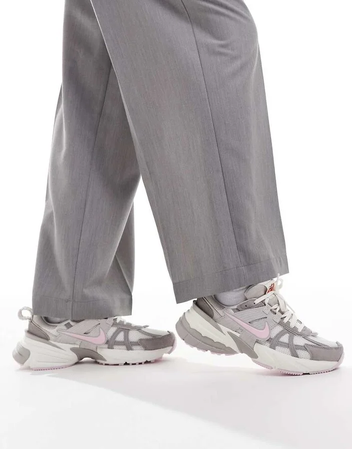 Nike V2K Run sneakers in gray and pink