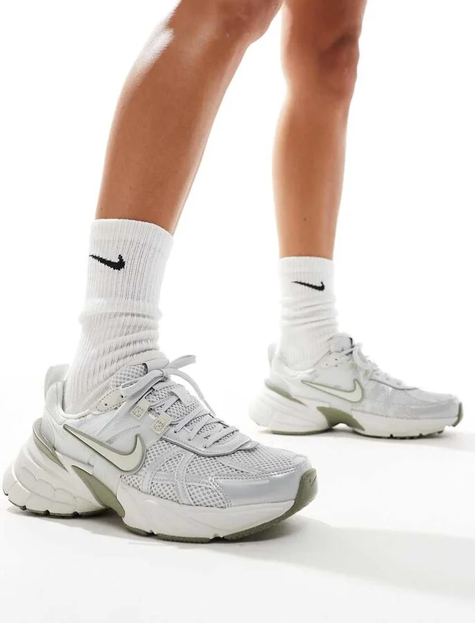 Nike V2K Run sneakers in gray and white