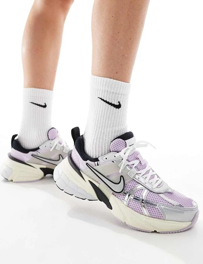 Nike V2K Run sneakers in silver and grape