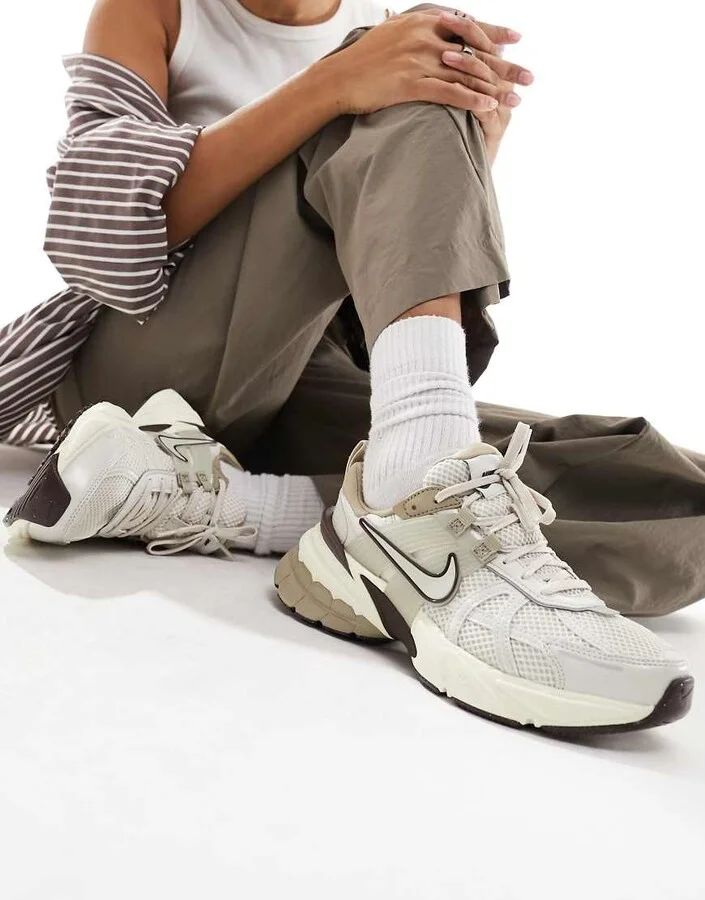 Nike V2K Run sneakers in white and beige