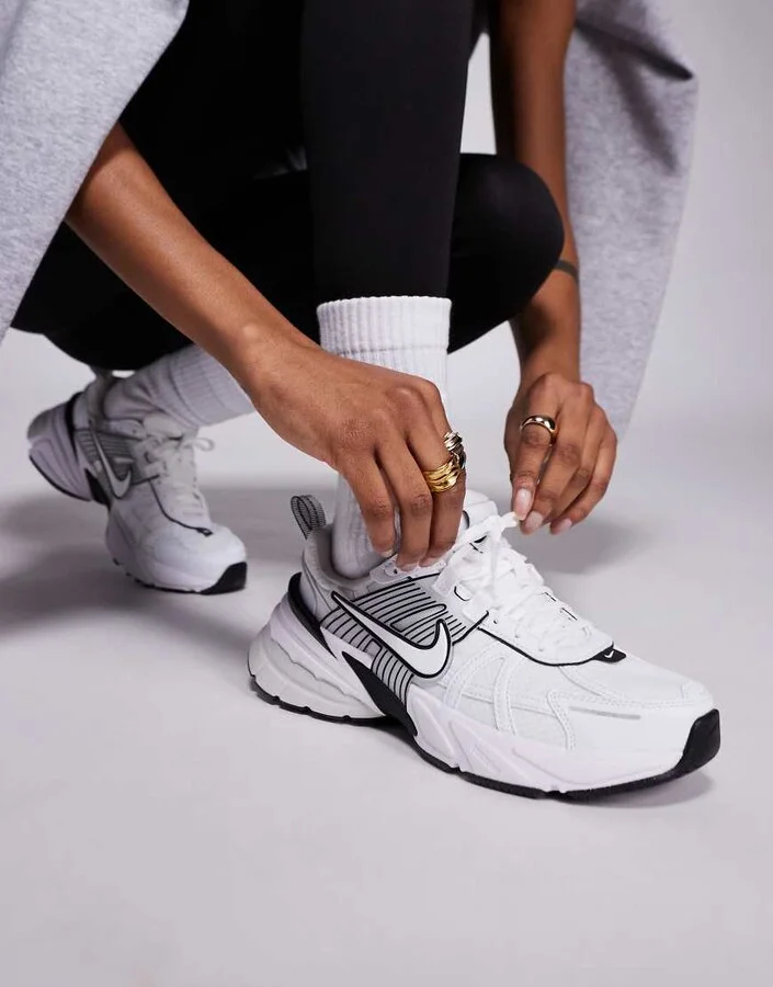 Nike V2K Run sneakers in white and black
