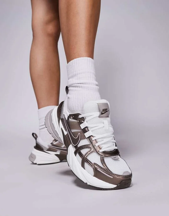 Nike V2K Run sneakers in white and bronze