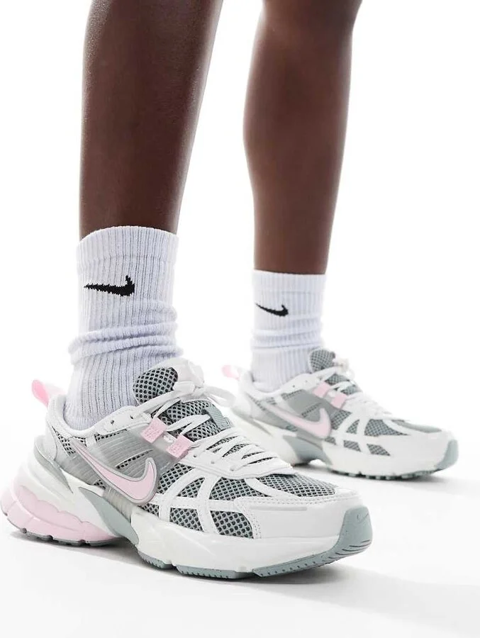Nike V2K Run sneakers in white and pink