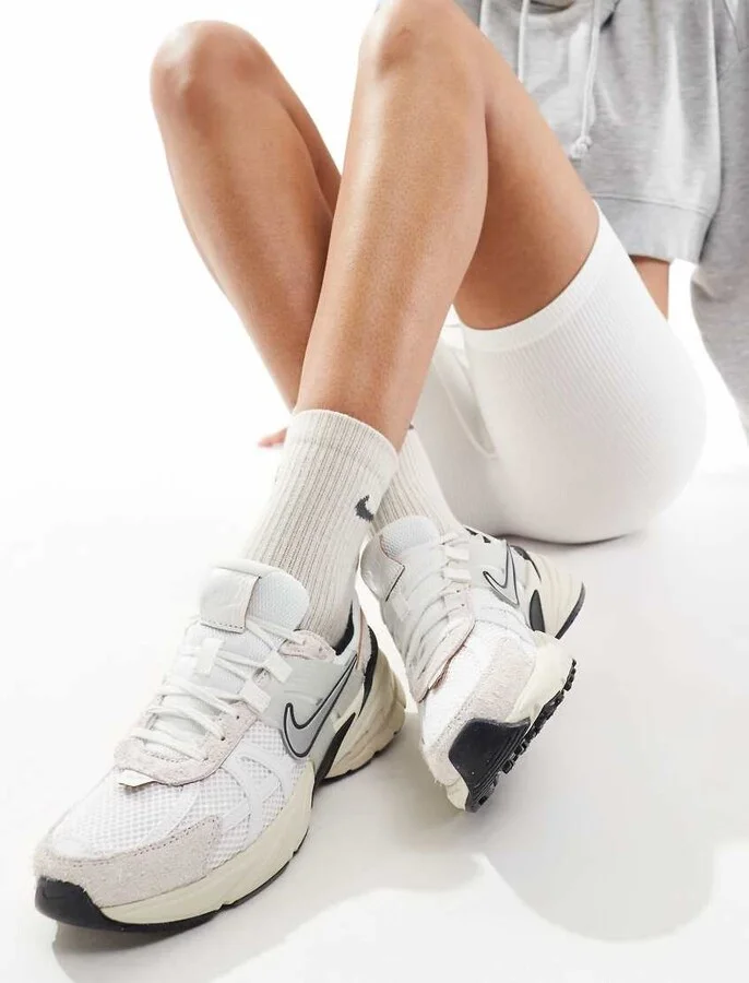 Nike V2K Run sneakers in white and silver