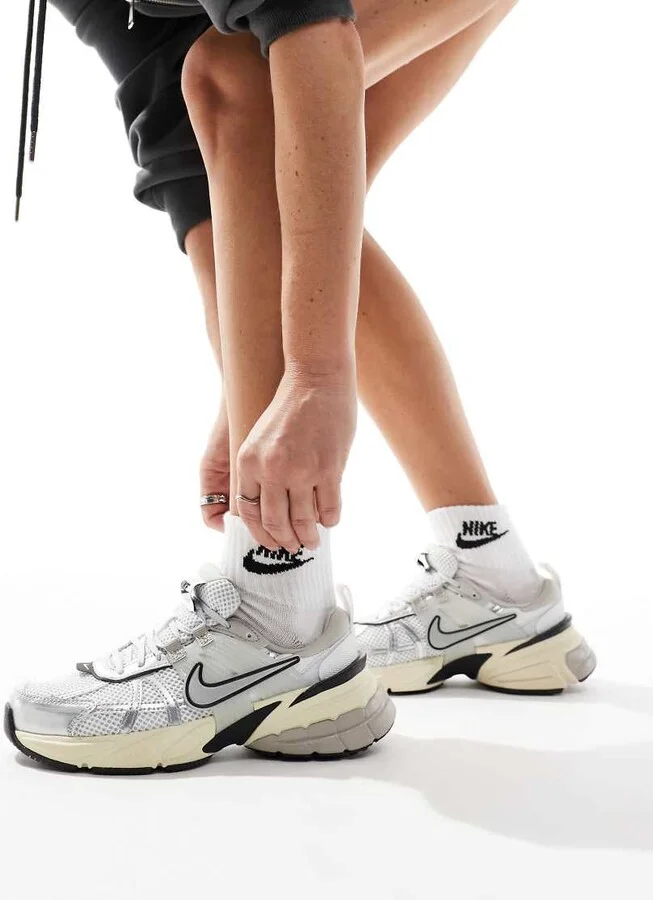 Nike V2K Run sneakers in white and silver