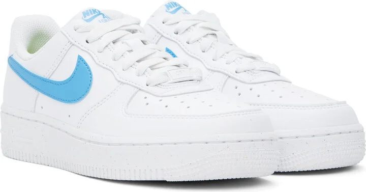 Nike White & Blue Air Force 1 '07 Sneakers - Image 4