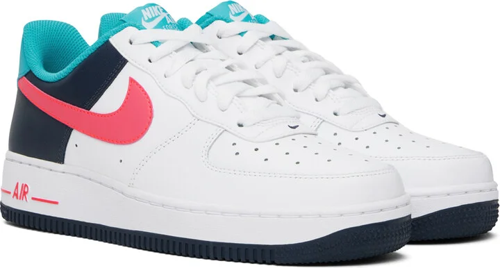 Nike White & Blue Air Force 1 '07 Sneakers - Image 4
