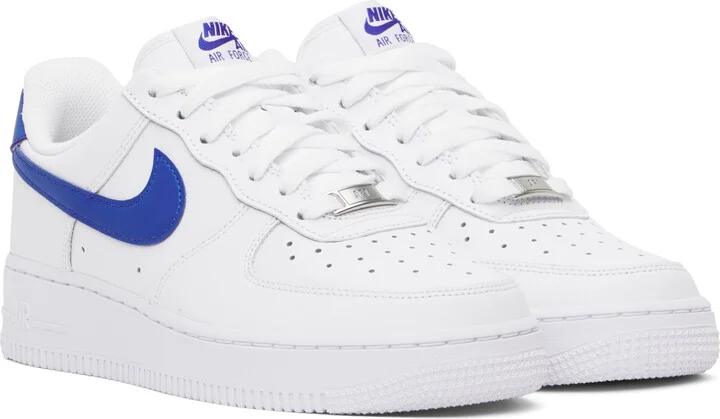 Nike White & Blue Air Force 1 '07 Sneakers - Image 4