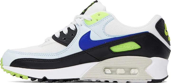 Nike White & Blue Air Max 90 Sneakers - Image 3