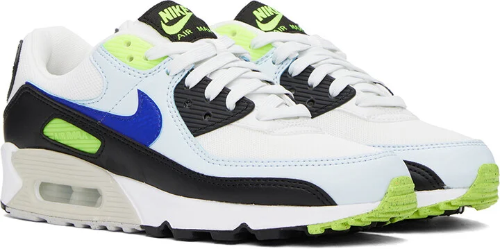 Nike White & Blue Air Max 90 Sneakers - Image 4