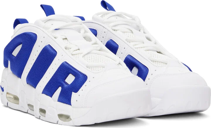 Nike White & Blue Air More Uptempo Low Sneakers - Image 4