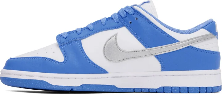 Nike White & Blue Dunk Low Sneakers - Image 3