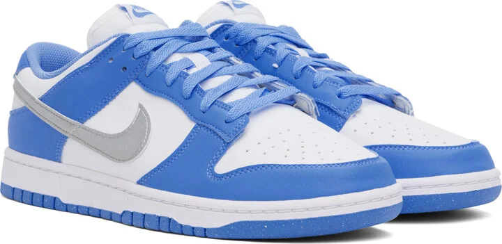 Nike White & Blue Dunk Low Sneakers - Image 4