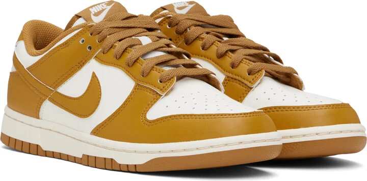 Nike White & Brown Dunk Low Retro Sneakers - Image 4