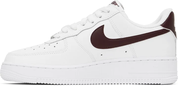 Nike White & Burgundy Air Force 1 '07 Sneakers - Image 3