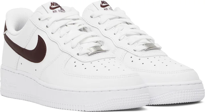 Nike White & Burgundy Air Force 1 '07 Sneakers - Image 4