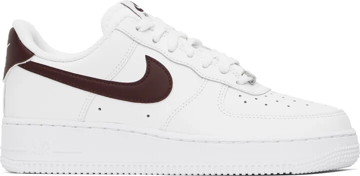 Nike White & Burgundy Air Force 1 '07 Sneakers