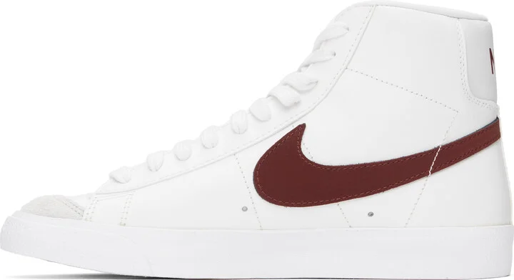 Nike White & Burgundy Blazer Mid '77 Vintage Sneakers - Image 3