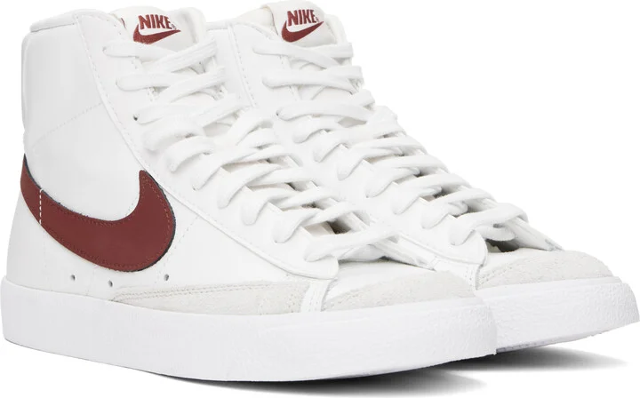 Nike White & Burgundy Blazer Mid '77 Vintage Sneakers - Image 4