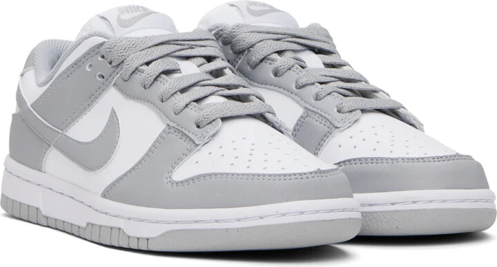 Nike White & Gray Dunk Low Next Nature Sneakers - Image 4
