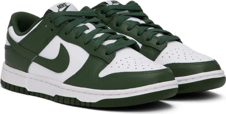 Nike White & Green Dunk Low Retro Sneakers - Image 4