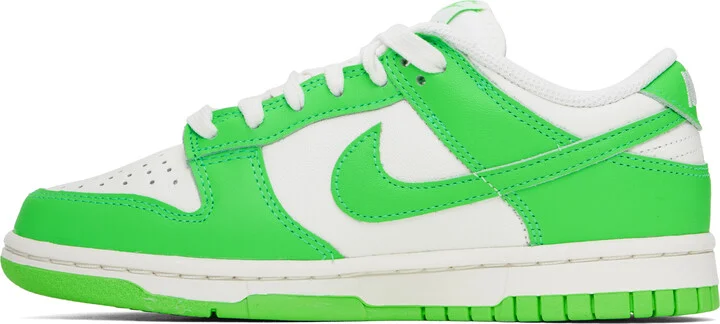 Nike White & Green Dunk Low Sneakers - Image 3