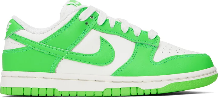 Nike White & Green Dunk Low Sneakers