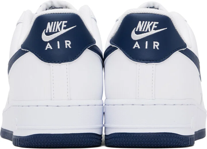 Nike White & Navy Air Force 1 '07 Sneakers - Image 2