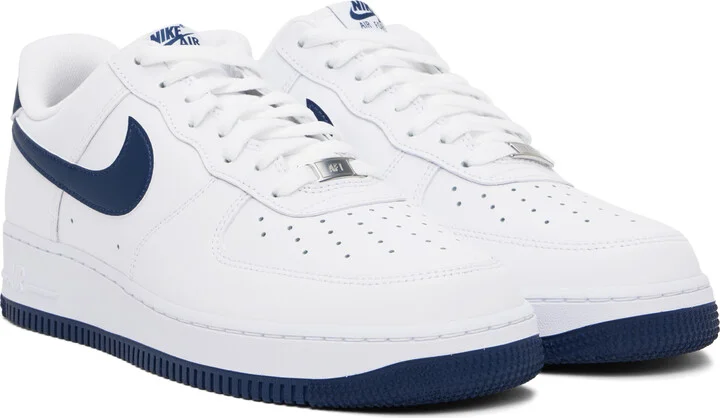 Nike White & Navy Air Force 1 '07 Sneakers - Image 4