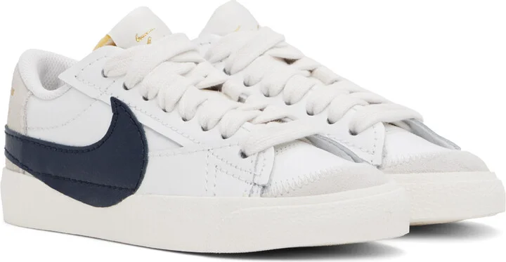 Nike White & Navy Blazer Low '77 Jumbo Sneakers - Image 4